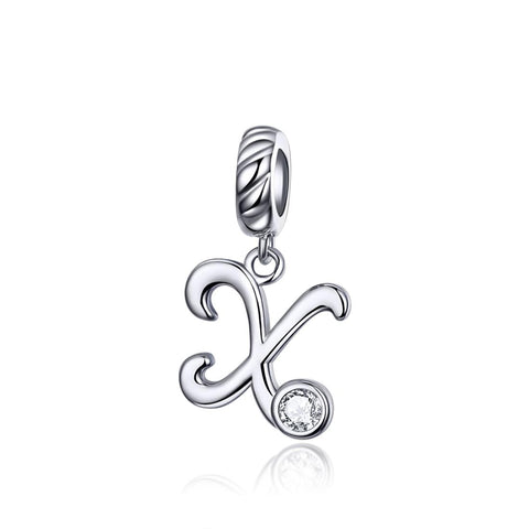 925 Sterling Silver Personalized Letter Pendant For Diy Bracelets And Necklaces Style X Charms & Pendants