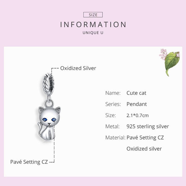 925 Sterling Silver Adorable Cat Pendant For Diy Bracelets & Necklaces Charms & Pendants