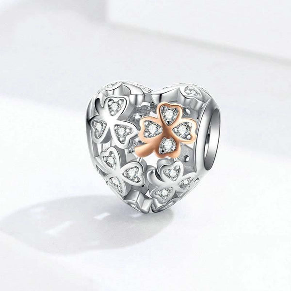 925 Sterling Silver Heart Beaded Clover Bracelet Charm Charms & Pendants