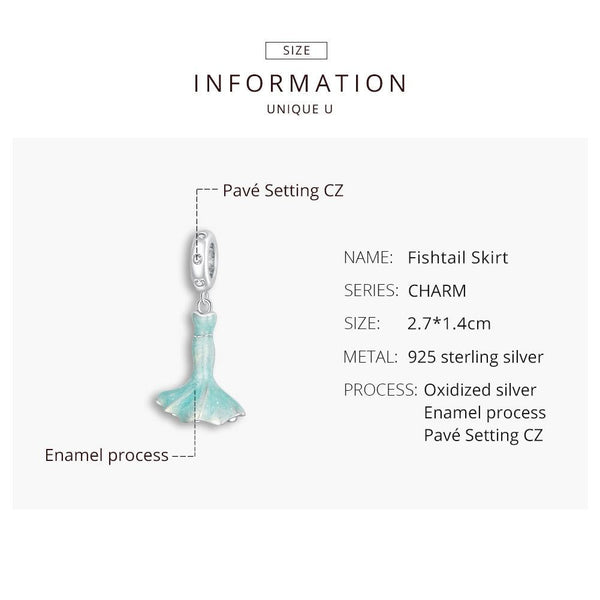 925 Sterling Silver Mermaid Skirt Pendant For Diy Bracelet Or Necklace Charms & Pendants