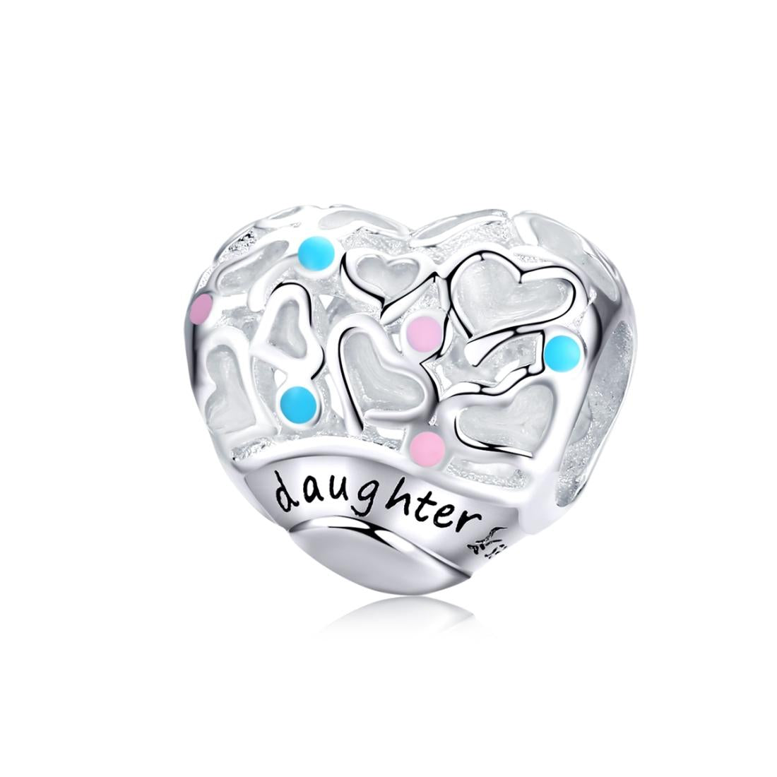 925 Sterling Silver Love Heart Beaded Bracelet Charms Daughter Charms & Pendants
