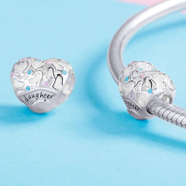 925 Sterling Silver Love Heart Beaded Bracelet Charms Daughter Charms & Pendants