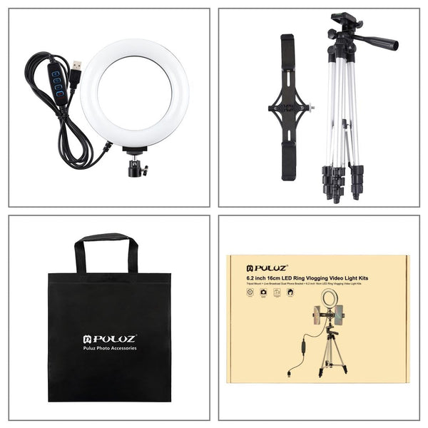 Live Broadcast Dual Phone Bracket And 6.2 Inch Led Ring Light Kit With Tripod Mount Mounts & Holders