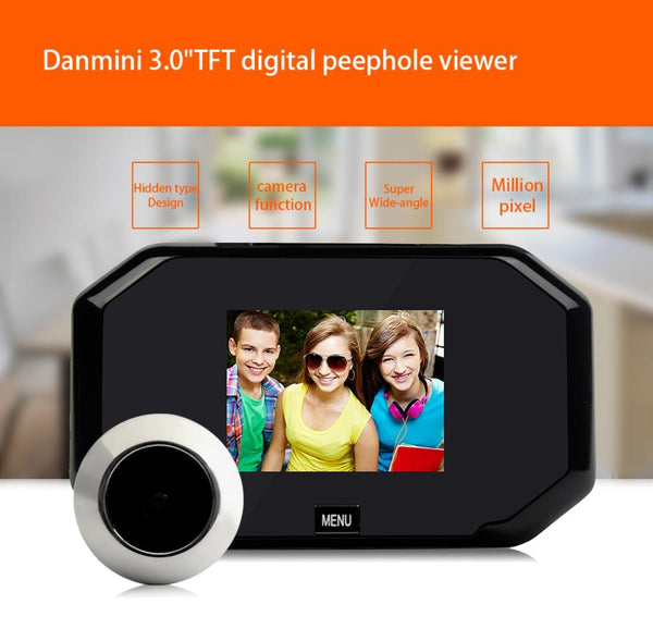 3 Screen 1.0Mp Security Camera With Door Peephole & Tf Card Support Black Security Cameras