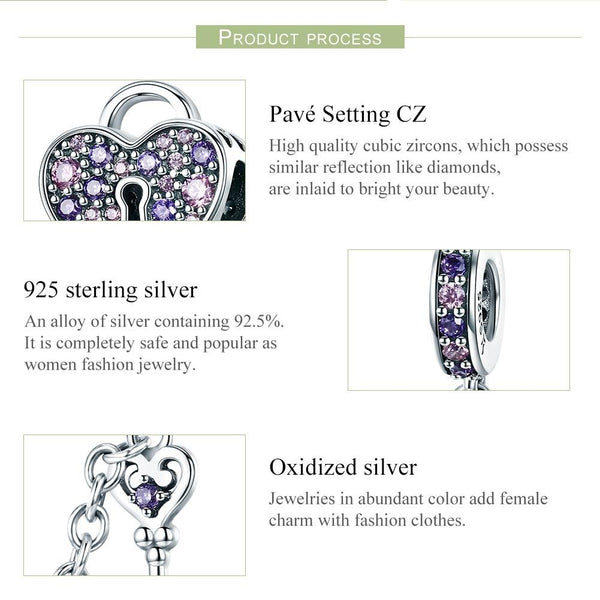 925 Sterling Silver Heart Key Safety Chain For Accessories Charms & Pendants