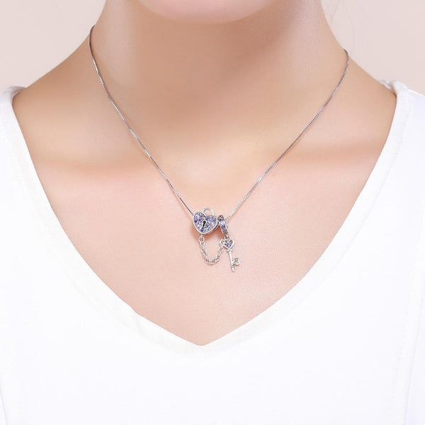 925 Sterling Silver Heart Key Safety Chain For Accessories Charms & Pendants