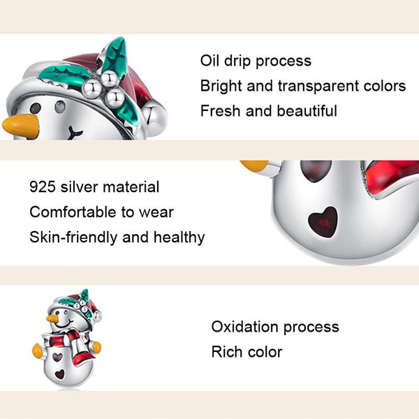 925 Sterling Silver Christmas Snowman Bracelet Beads Charms & Pendants