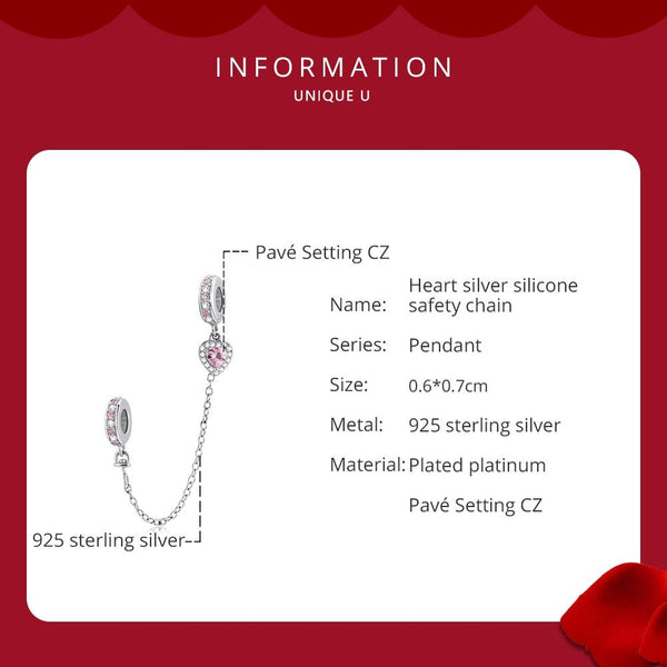 925 Sterling Silver Heart Zircon Safety Chain For Diy Bracelets & Necklaces Charms & Pendants