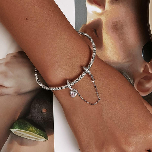 925 Sterling Silver Heart Zircon Safety Chain For Diy Bracelets & Necklaces Charms & Pendants