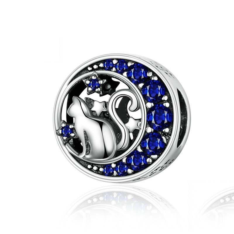 925 Sterling Silver Blue Moon Cat Beaded Diy Jewelry Charms & Pendants