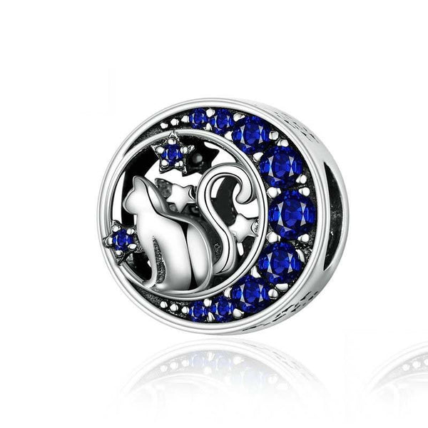 925 Sterling Silver Blue Moon Cat Beaded Diy Jewelry Charms & Pendants