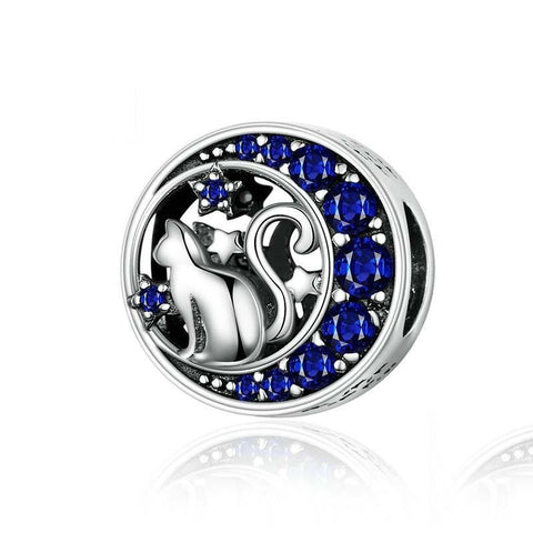 925 Sterling Silver Blue Moon Cat Beaded Diy Jewelry Charms & Pendants