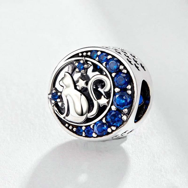925 Sterling Silver Blue Moon Cat Beaded Diy Jewelry Charms & Pendants