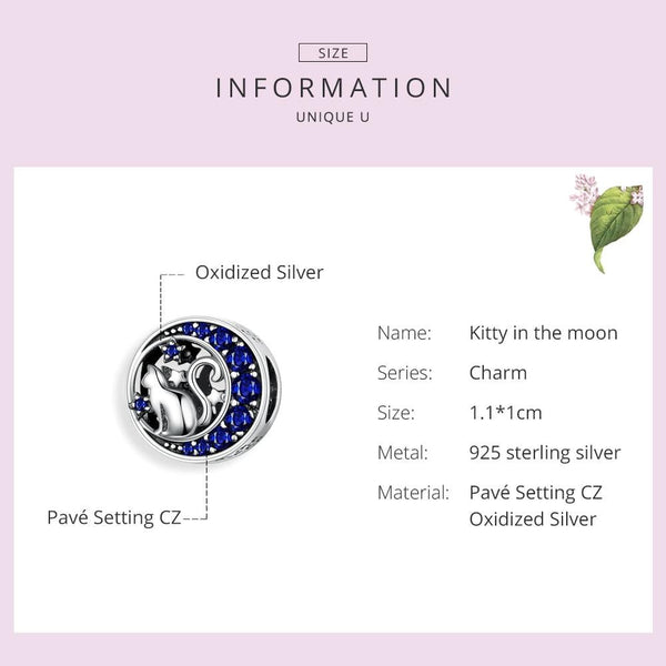 925 Sterling Silver Blue Moon Cat Beaded Diy Jewelry Charms & Pendants