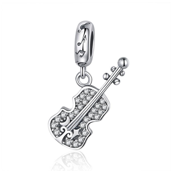 Veile Studios 925 Sterling Silver Zircon Embellished Violin Pendant Necklaces & Pendants