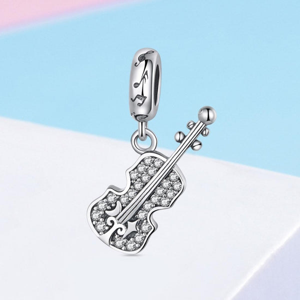 Veile Studios 925 Sterling Silver Zircon Embellished Violin Pendant Necklaces & Pendants