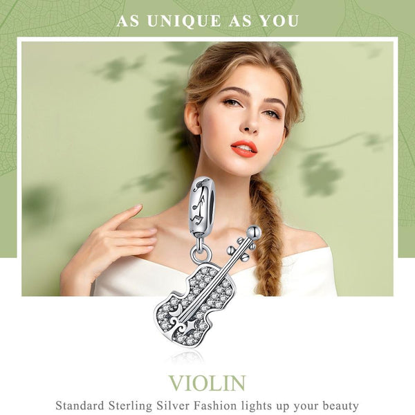 Veile Studios 925 Sterling Silver Zircon Embellished Violin Pendant Necklaces & Pendants