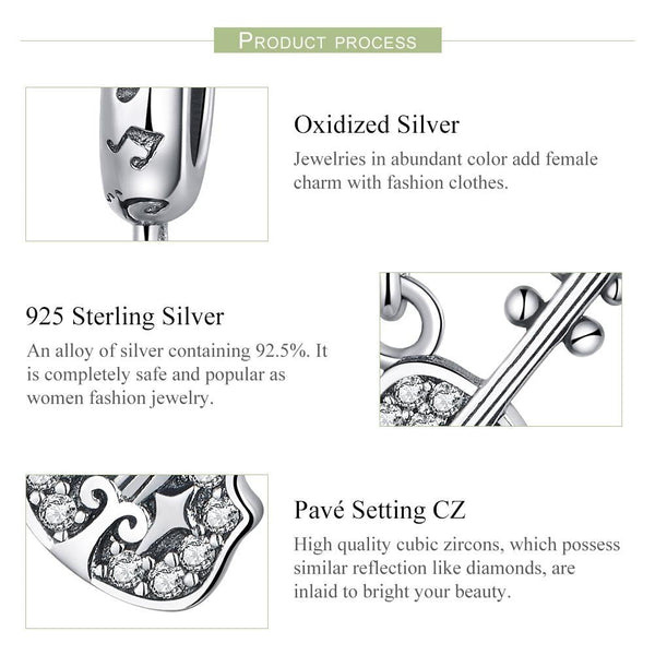 Veile Studios 925 Sterling Silver Zircon Embellished Violin Pendant Necklaces & Pendants