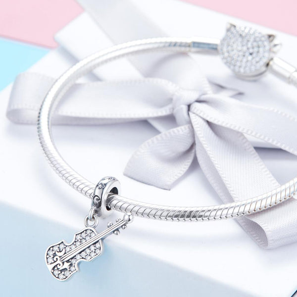 Veile Studios 925 Sterling Silver Zircon Embellished Violin Pendant Necklaces & Pendants