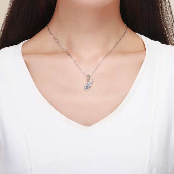 Veile Studios 925 Sterling Silver Zircon Embellished Violin Pendant Necklaces & Pendants