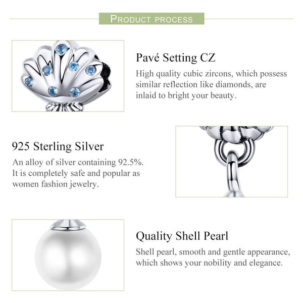 925 Sterling Silver Scallop Pearl Beaded Bracelet Accessory Charms & Pendants