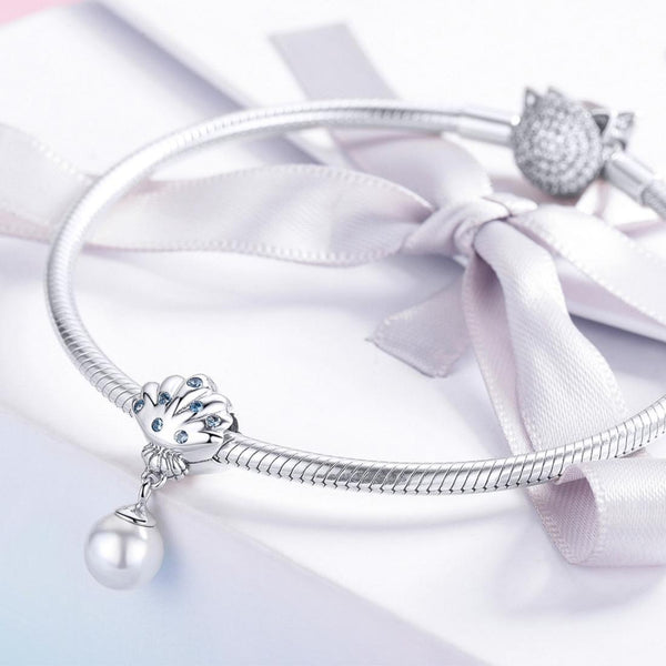 925 Sterling Silver Scallop Pearl Beaded Bracelet Accessory Charms & Pendants