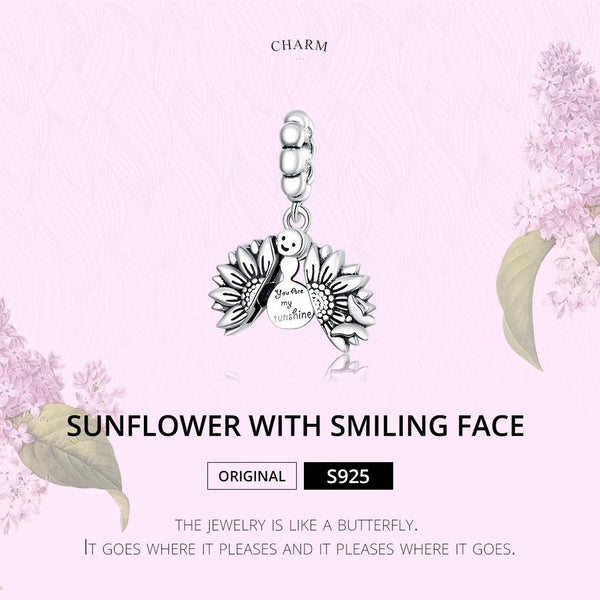 925 Sterling Silver Smiling Sunflower Pendant For Diy Bracelets & Necklaces Charms & Pendants