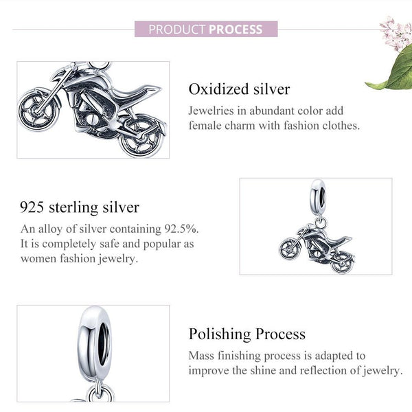 925 Sterling Silver Motorcycle Pendant For Bracelet Or Necklace Charms & Pendants