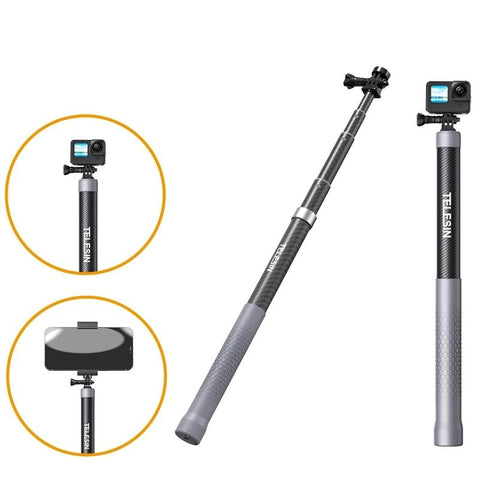 Carbon Fiber Selfie Stick For Action Cameras With 1/4 Screw Video Recording Selfie Sticks