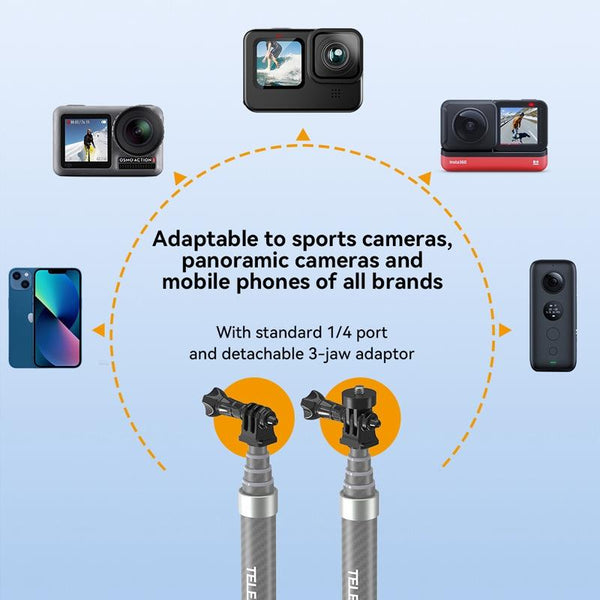 Carbon Fiber Selfie Stick For Action Cameras With 1/4 Screw Video Recording Selfie Sticks