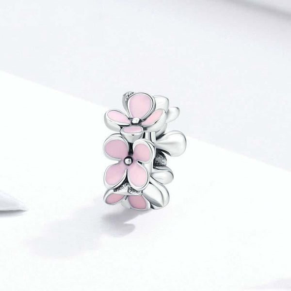 925 Sterling Silver Enamel Flower Charm Bracelet Bracelets