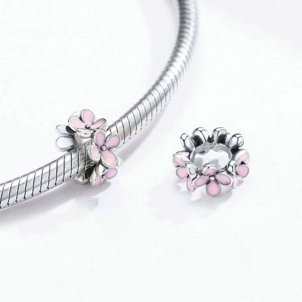 925 Sterling Silver Enamel Flower Charm Bracelet Bracelets