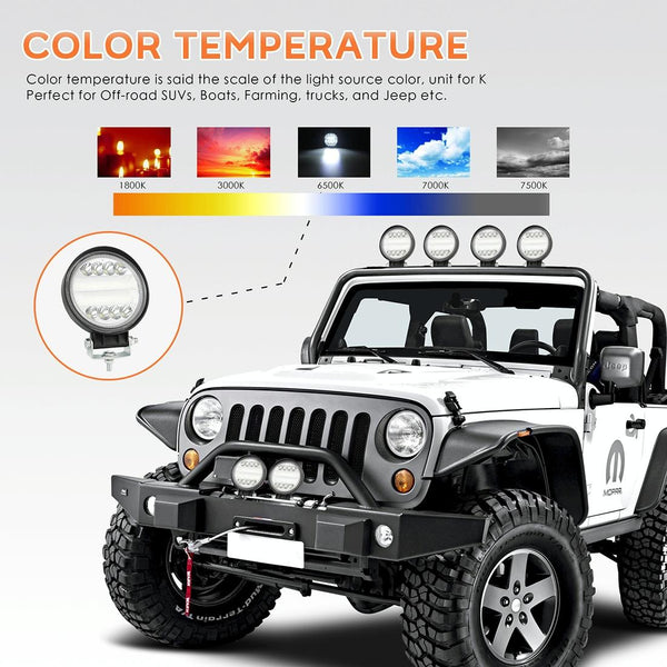 2 Pcs 4 Inch 15W Spot / Flood Light White Round Shaped Waterproof Car Suv Work Lights Spotlight Led Bulbs Dc 9 30V Torches & Work Lights