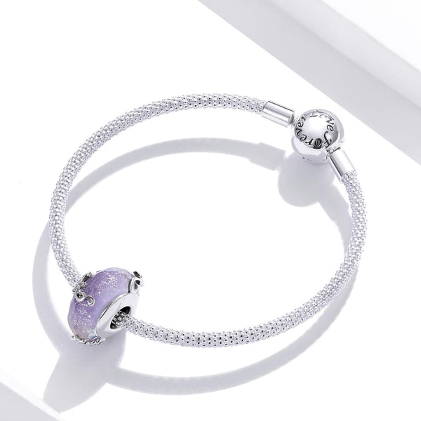 925 Sterling Silver Flower Purple Glass Bead Bracelet / Necklace Set Charms & Pendants