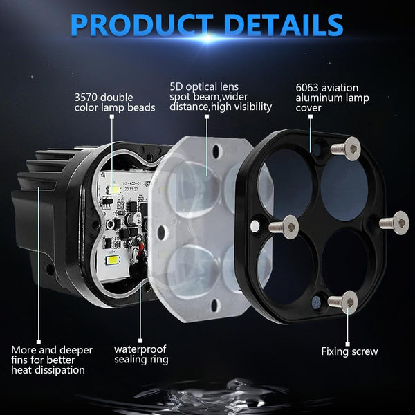 Car 3 Inch Continuous Two Colour Spotlight 20W / 2000Lm Dc9 30V Led Car Lights