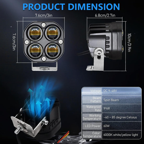 Car 3 Inch Continuous Two Colour Spotlight 20W / 2000Lm Dc9 30V Led Car Lights
