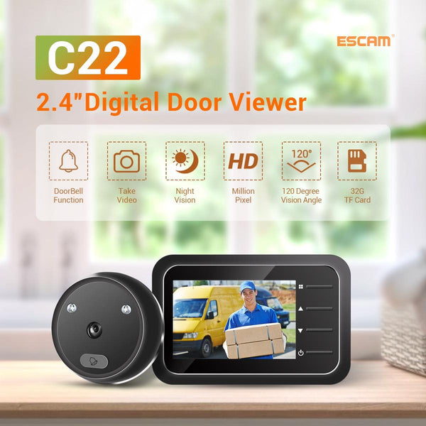 2.4 Digital Door Viewer With Night Vision Tf Card Slot Photo & Video Capture Smart Doorbells