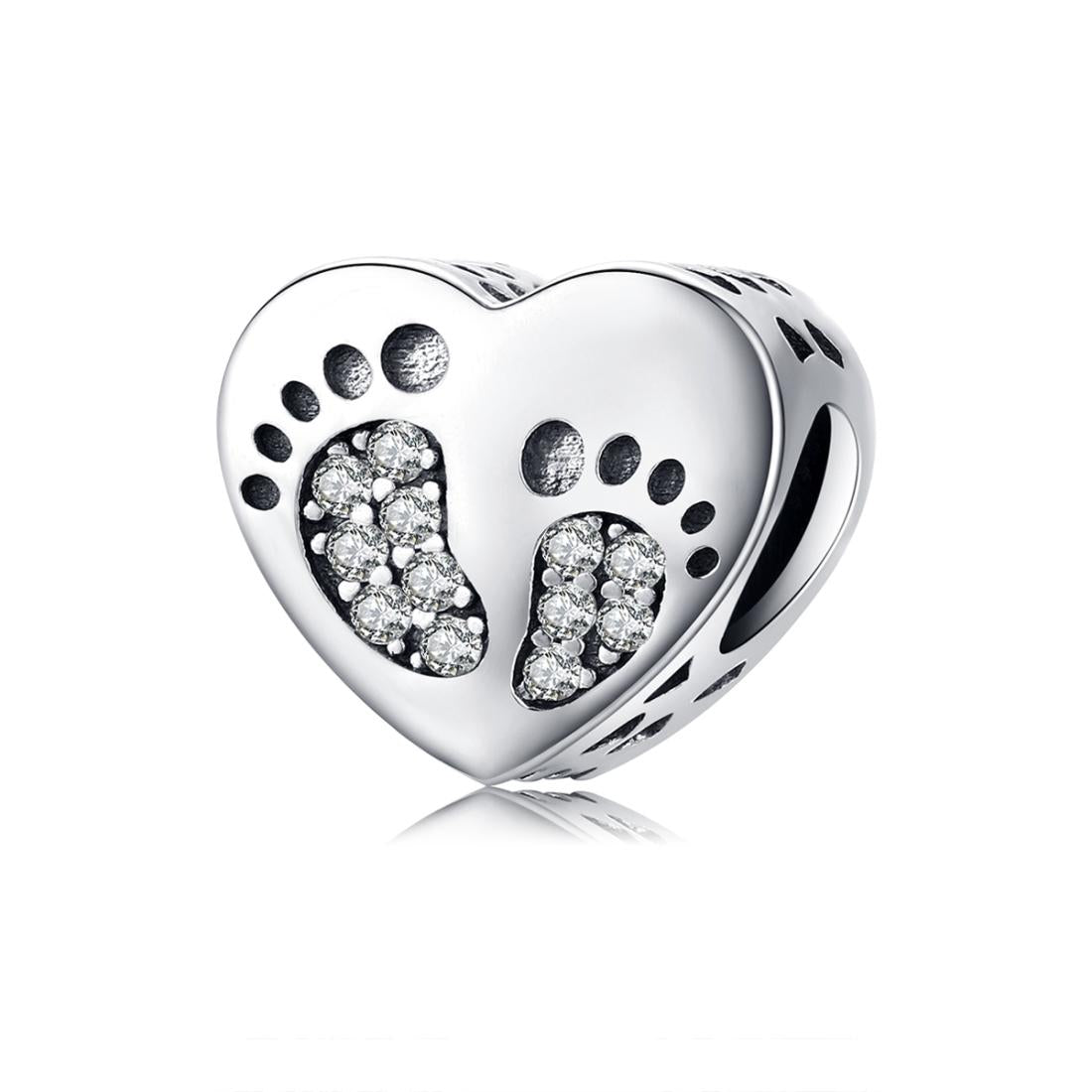 925 Sterling Silver Heart Footprint Beads For Diy Bracelets Charms & Pendants