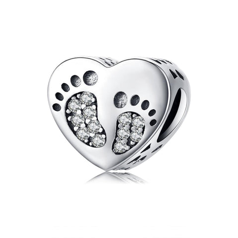 925 Sterling Silver Heart Footprint Beads For Diy Bracelets Charms & Pendants