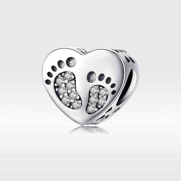 925 Sterling Silver Heart Footprint Beads For Diy Bracelets Charms & Pendants