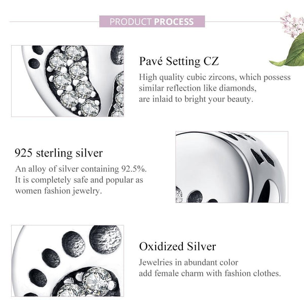 925 Sterling Silver Heart Footprint Beads For Diy Bracelets Charms & Pendants
