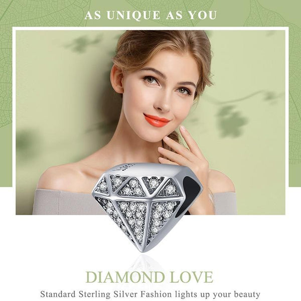 925 Sterling Silver Love Diamond Beads For Diy Bracelet Charms & Pendants