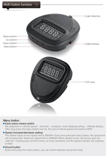 2.0 Inch Car Locator Technology Hud Head Up Display Speed Altitude & Alarm Auto Sleep Satellite Signal Other Car Video