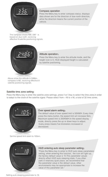 2.0 Inch Car Locator Technology Hud Head Up Display Speed Altitude & Alarm Auto Sleep Satellite Signal Other Car Video