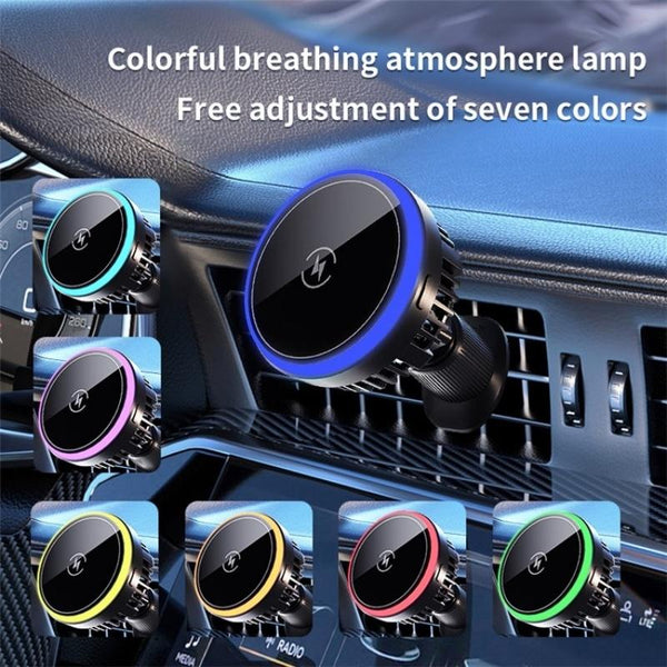 Wireless Mag Netic Car Vent Charger With Colourful Light Phone Charging Stand Placeholder