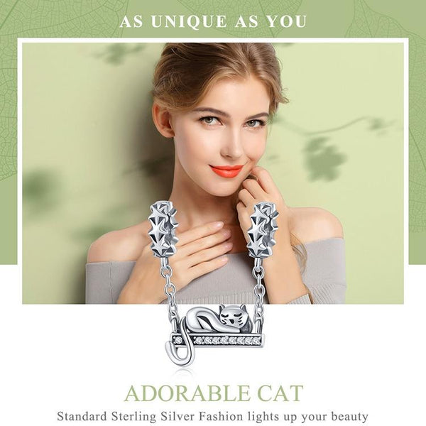 925 Sterling Silver Adorable Cat Pendant Necklace Charms & Pendants