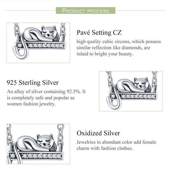 925 Sterling Silver Adorable Cat Pendant Necklace Charms & Pendants