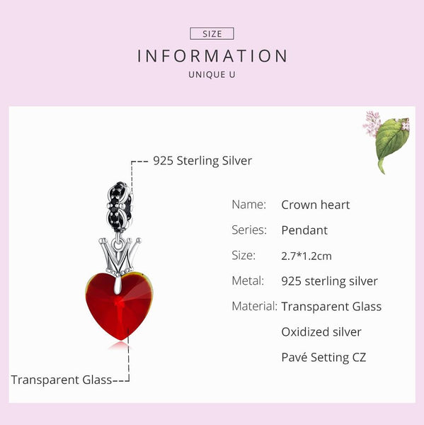 925 Sterling Silver Crown Heart Pendant For Bracelet Or Necklace Charms & Pendants