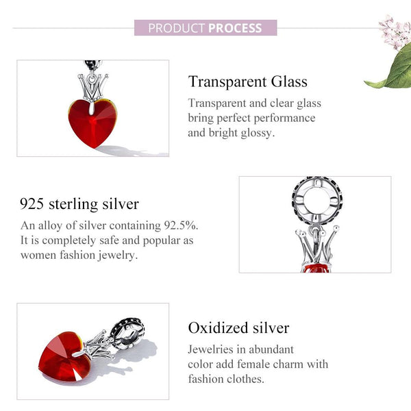 925 Sterling Silver Crown Heart Pendant For Bracelet Or Necklace Charms & Pendants