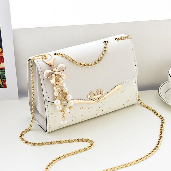 Sequined Messenger Shoulder Bag For Women Beige With Pendant Women's Bags & Handbags